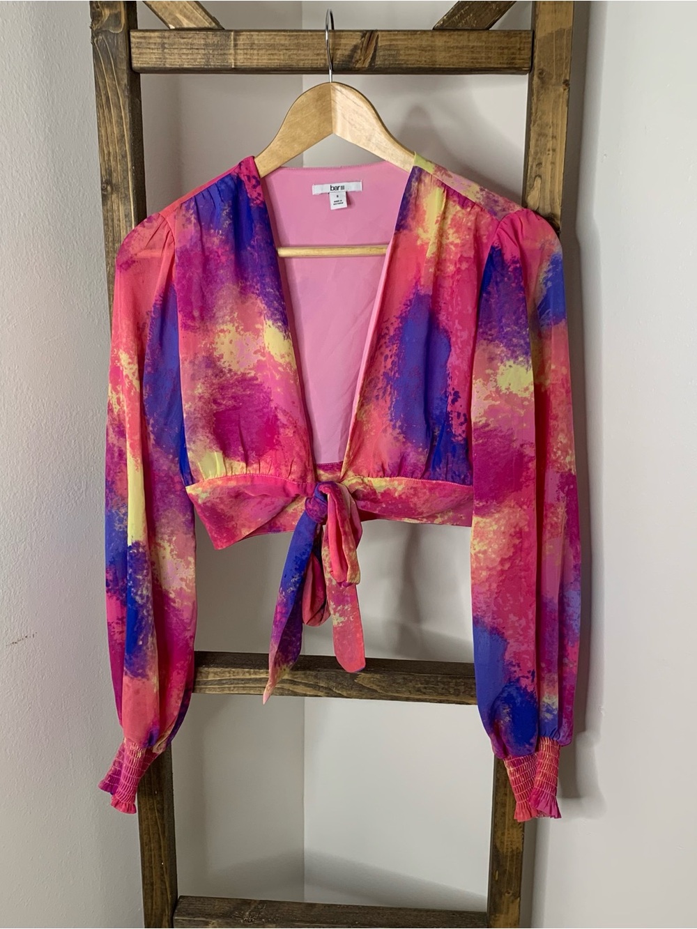 Bar III Pink Multi Tie-Front Crop Top Size S